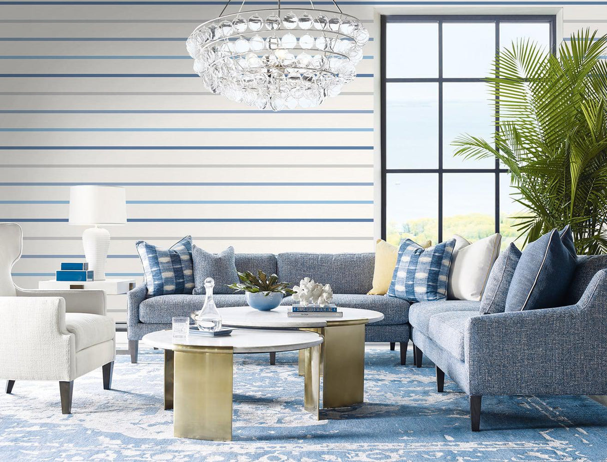Seabrook Crew Stripe Air Force Blue, Gray, And Eggshell Wallpaper