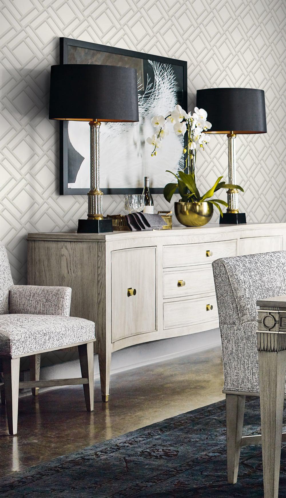 Seabrook Block Trellis Metallic Silver And Eggshell Wallpaper