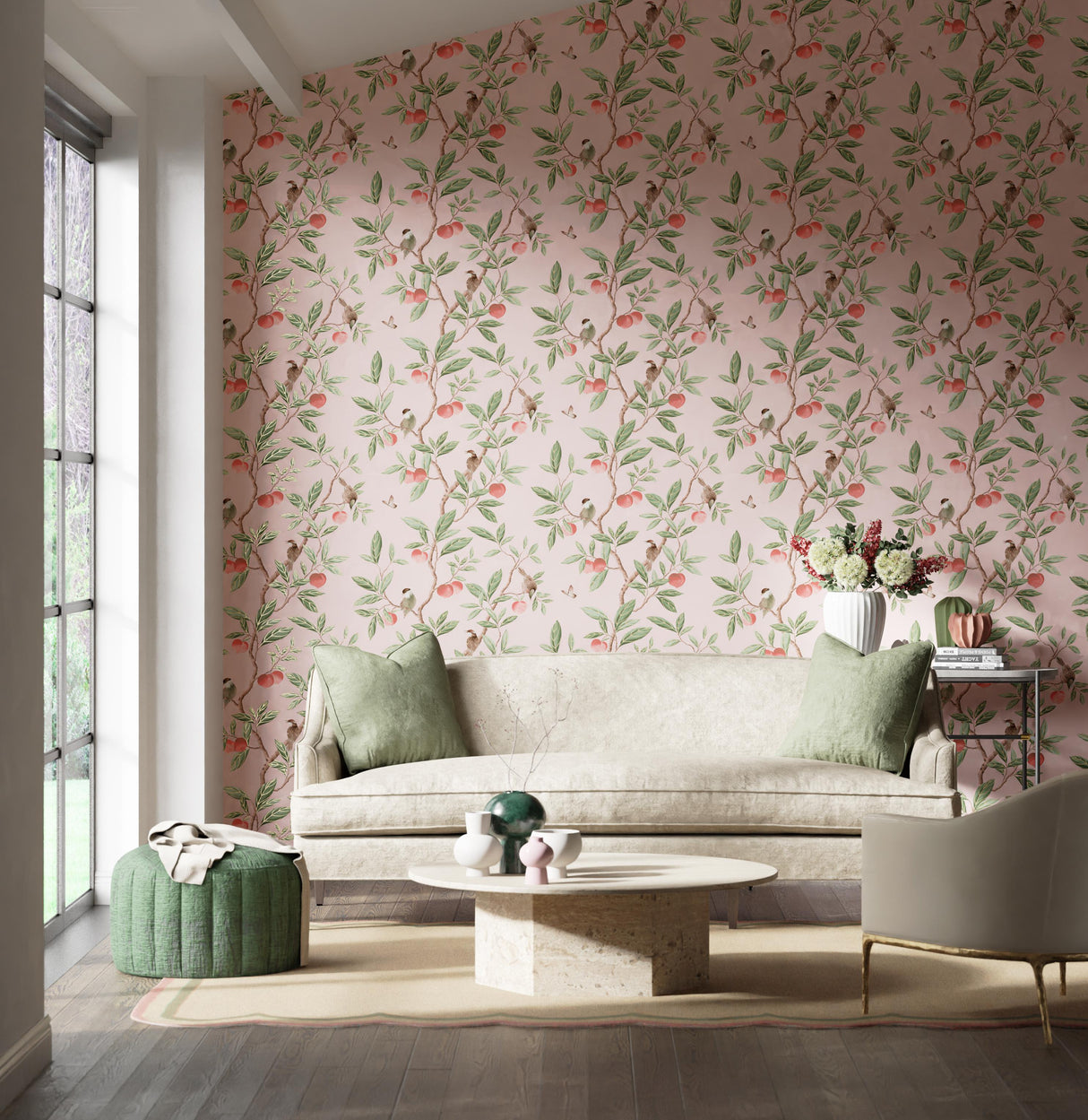 Harlequin Ella Powder/ Sage / Peach Wallpaper