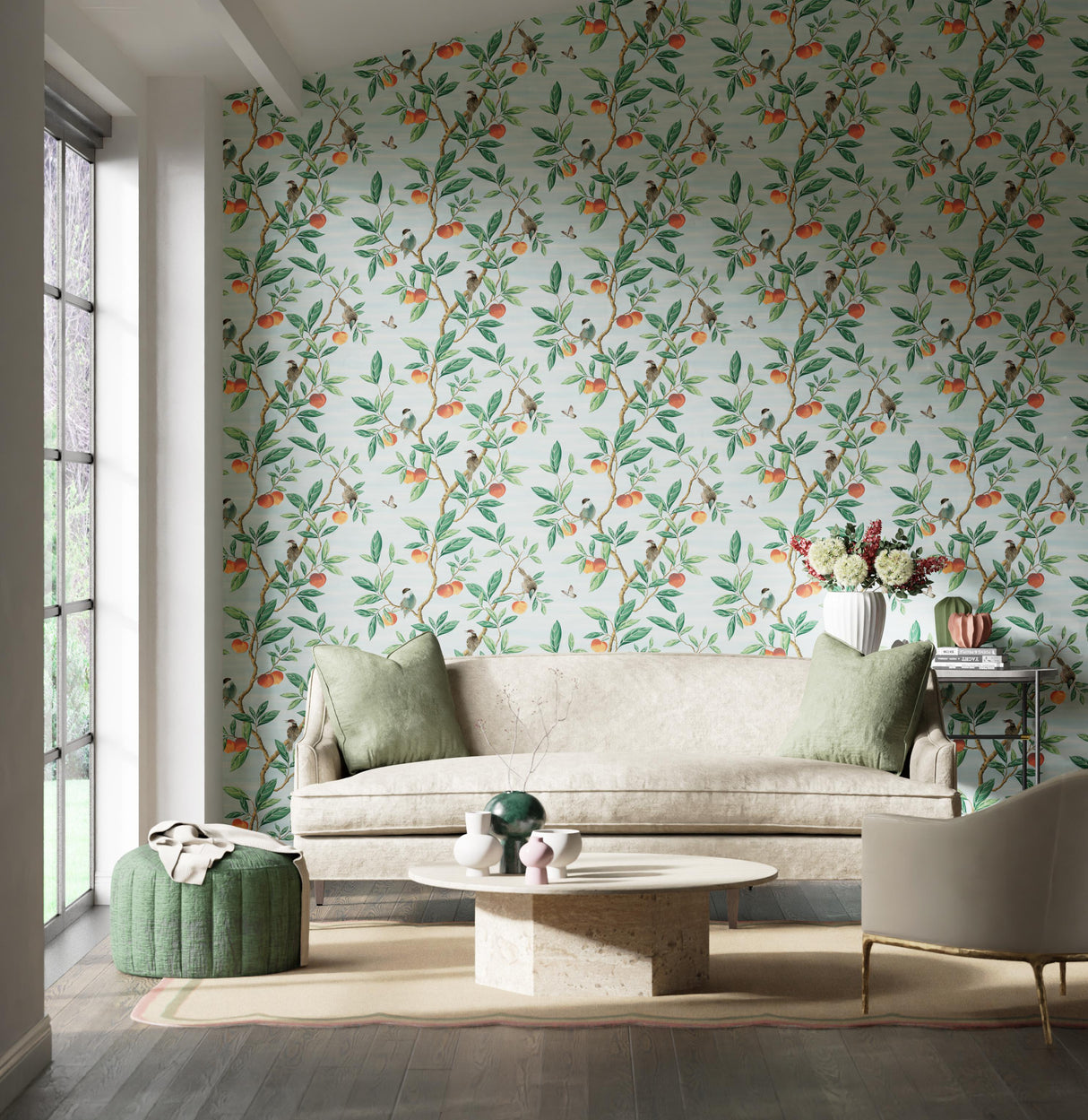 Harlequin Ella Sky/Fig Leaf/ Nectarine Wallpaper