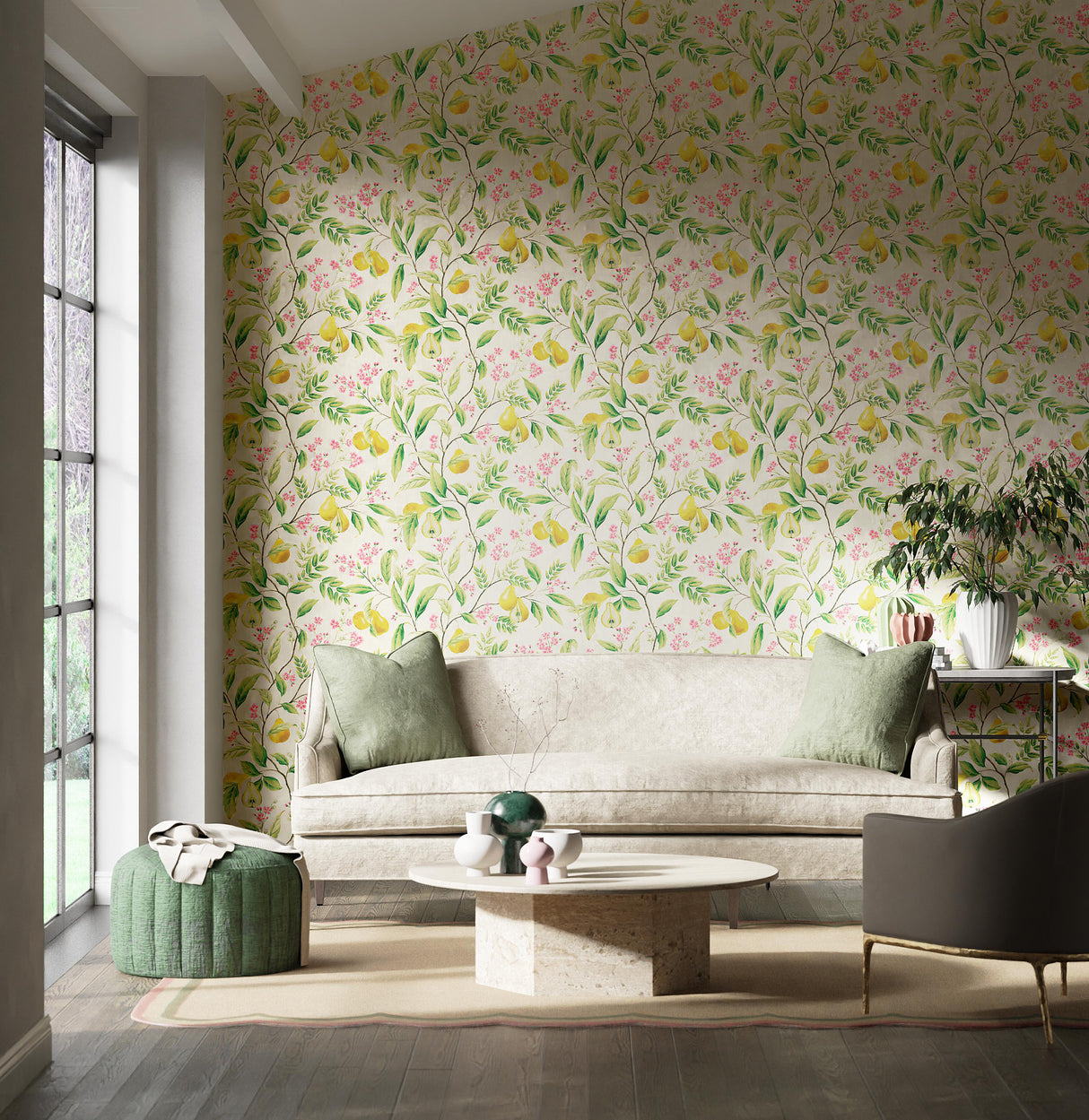 Harlequin Marie Fig Leaf/Honey/Blossom Wallpaper