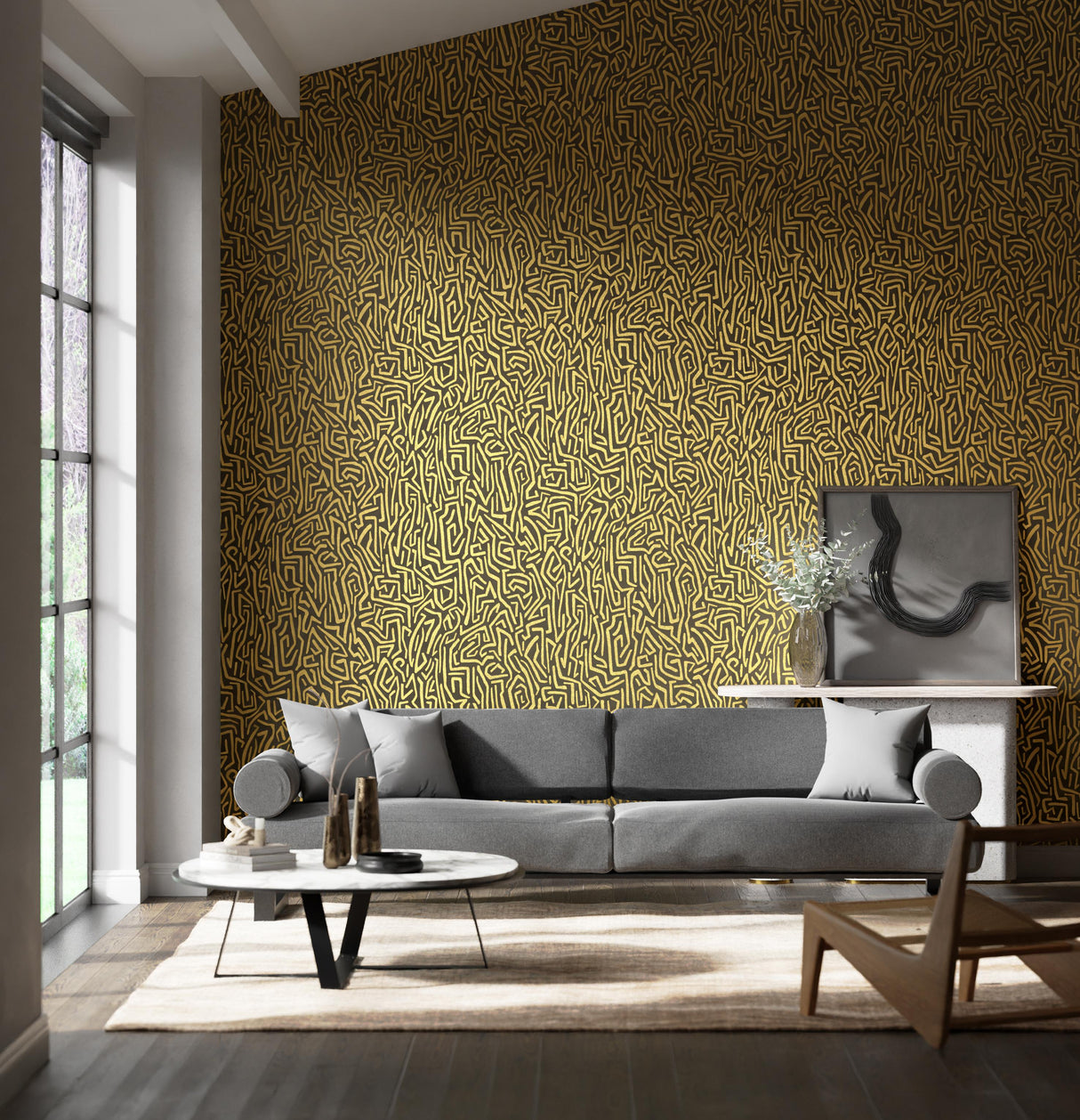 Harlequin Melodic Gold/Black Earth Wallpaper
