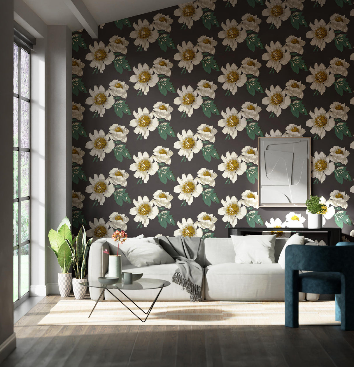 Harlequin Paeonia Black Earth/Fig Leaf/ Gold Wallpaper