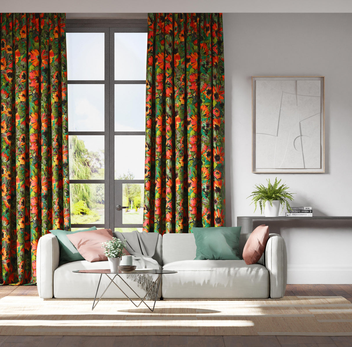 Harlequin Helianthus Vermillion/Harissa/Fig Leaf Fabric