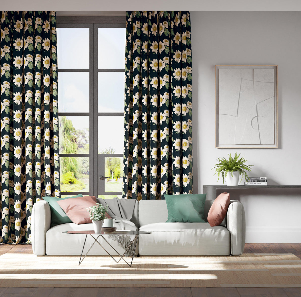 Harlequin Paeonia Black Earth/Fig Leaf/Nectar Fabric