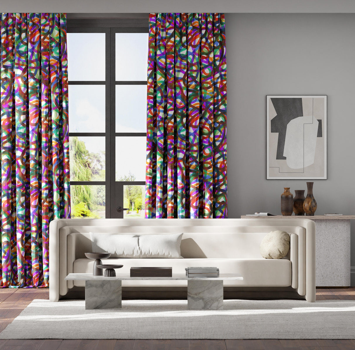 Harlequin Rhythm Fire/Brazilian Rosewood/Onsen/Forest Fabric