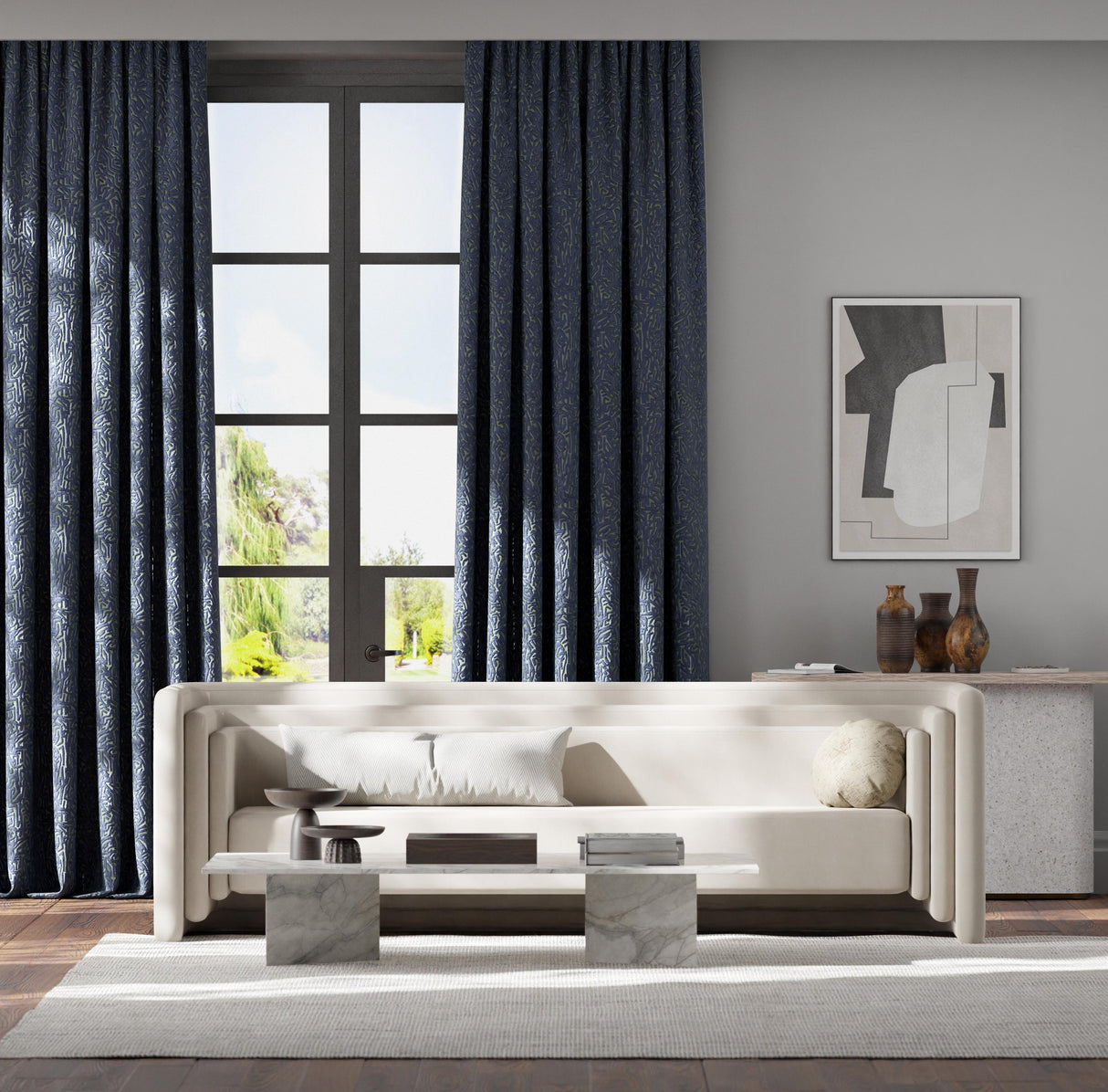 Harlequin Lyrical Japanese Ink/Lagoon Fabric