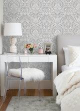 A-Street Prints Grey Resource Damask Platinum Wallpaper