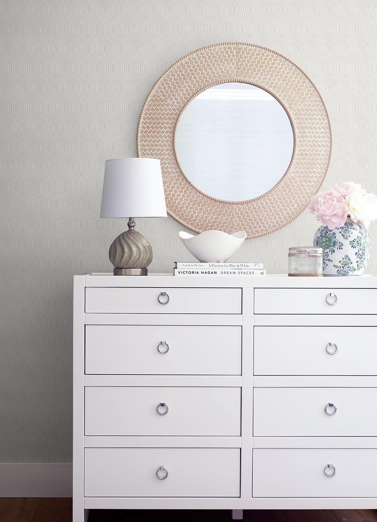 A-Street Prints Rino Silver Ogee Wallpaper