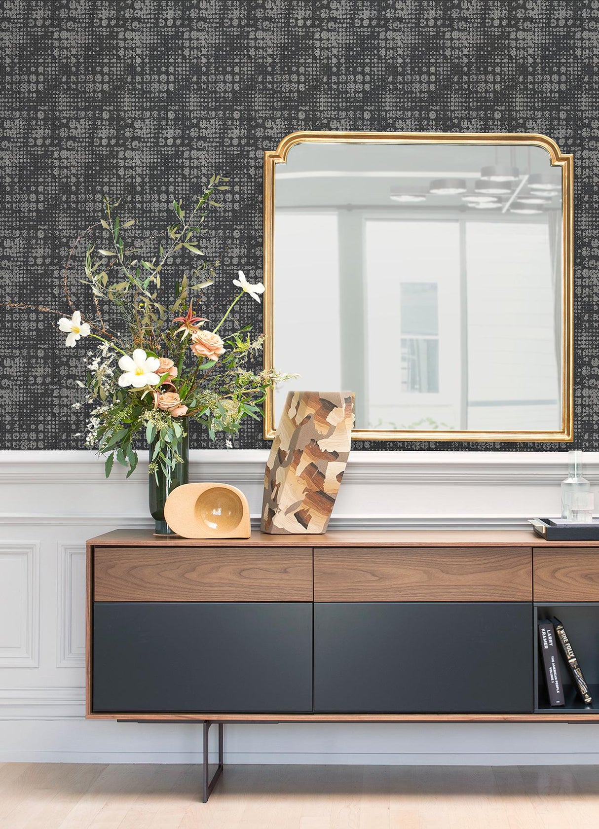 A-Street Prints Celeste Silver Circle Grid Wallpaper