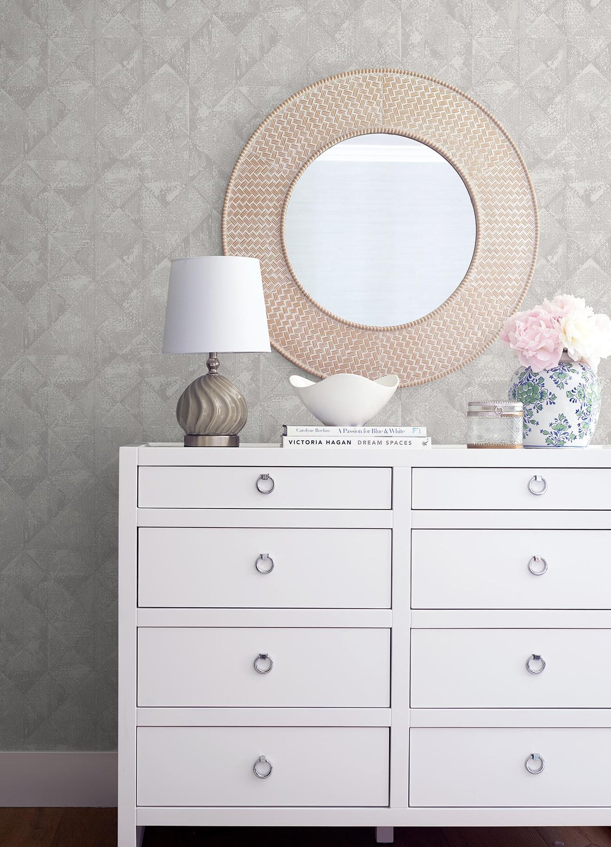 A-Street Prints Demir Grey Distressed Geometric Wallpaper