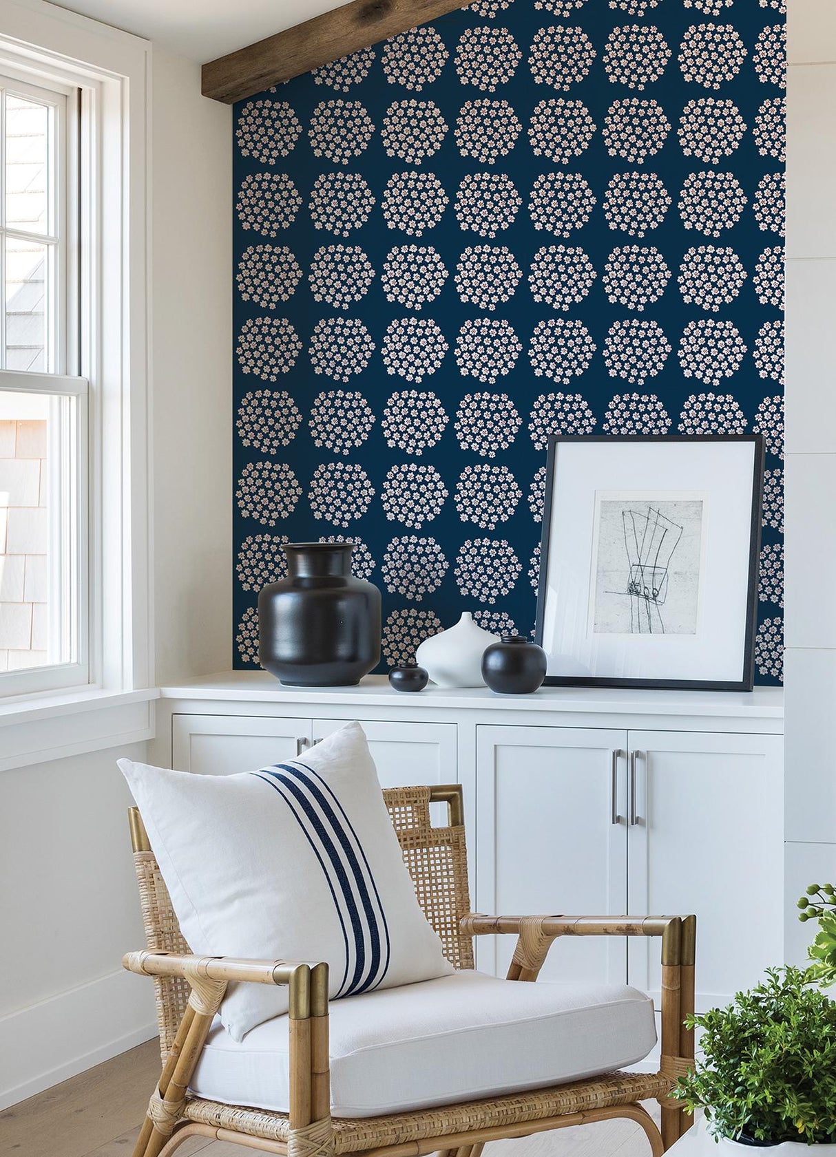 Brewster Home Fashions Marimekko Marimekko Nuwallpaper Flowers Navy Wallpaper