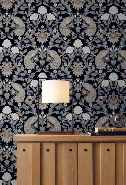 Ronald Redding Designs Plume Dynasty Black Wallpaper