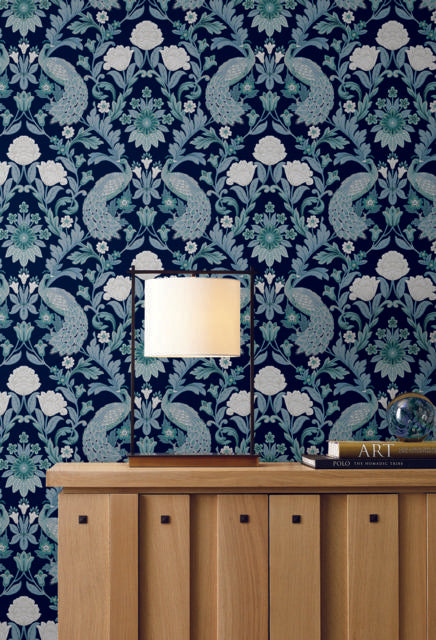 Ronald Redding Designs Plume Dynasty Navy Wallpaper