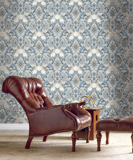 Ronald Redding Designs Plume Dynasty Neutral/Blue Wallpaper