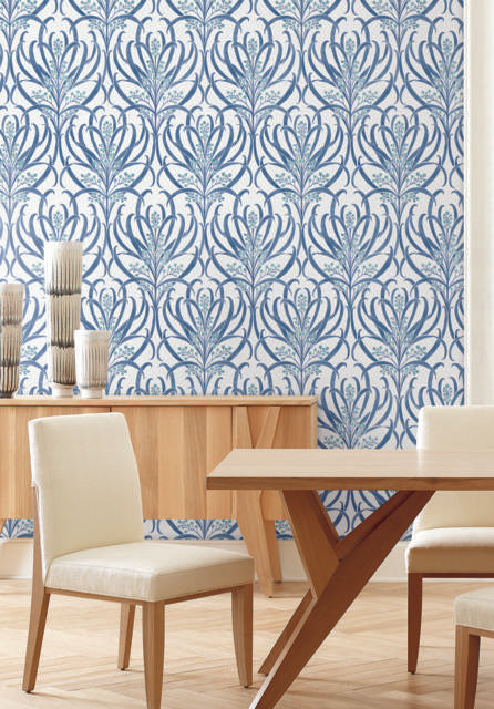Ronald Redding Designs Calluna White/Blue Wallpaper