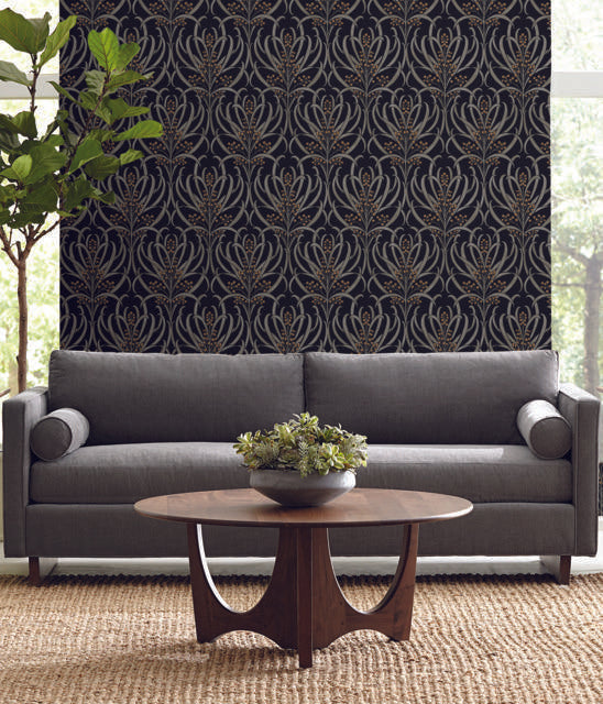 Ronald Redding Designs Calluna Black/Gold Wallpaper