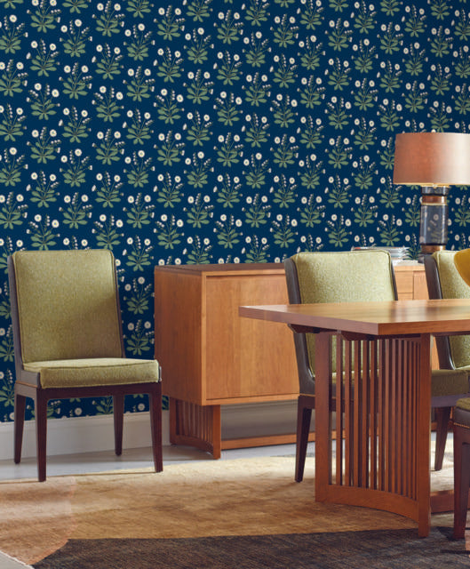 Ronald Redding Designs Meadow Flowers Navy/White Wallpaper