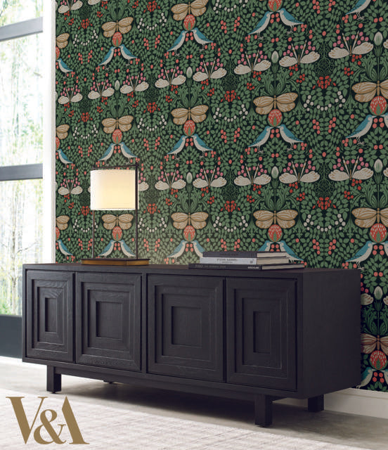 Ronald Redding Designs Butterfly Garden Green Wallpaper