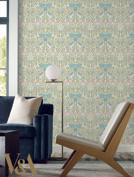 Ronald Redding Designs Butterfly Garden Green/Blue Wallpaper