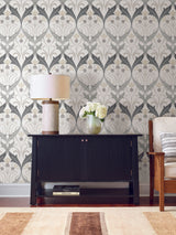 Ronald Redding Designs Pine Cone Ribbon Charcoal Wallpaper