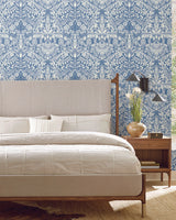 Ronald Redding Designs Lockwood Damask Blue Wallpaper