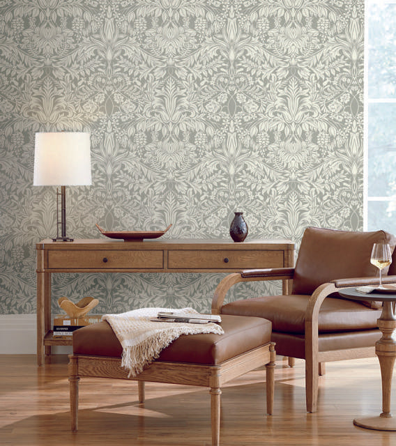 Ronald Redding Designs Lockwood Damask Grey Wallpaper