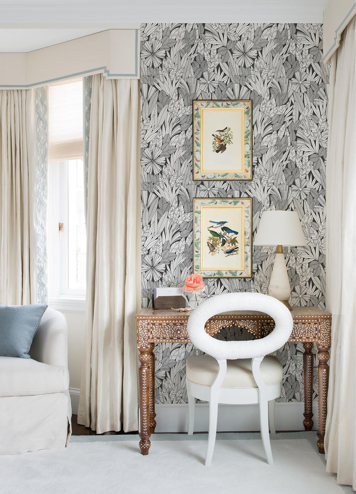 A-Street Prints Bannon Black Leaves Wallpaper