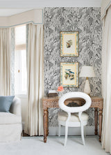 A-Street Prints Bannon Black Leaves Wallpaper
