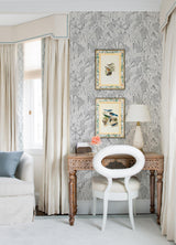 A-Street Prints Bannon Grey Leaves Wallpaper