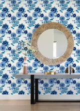 A-Street Prints Essie Blue Painterly Floral Wallpaper