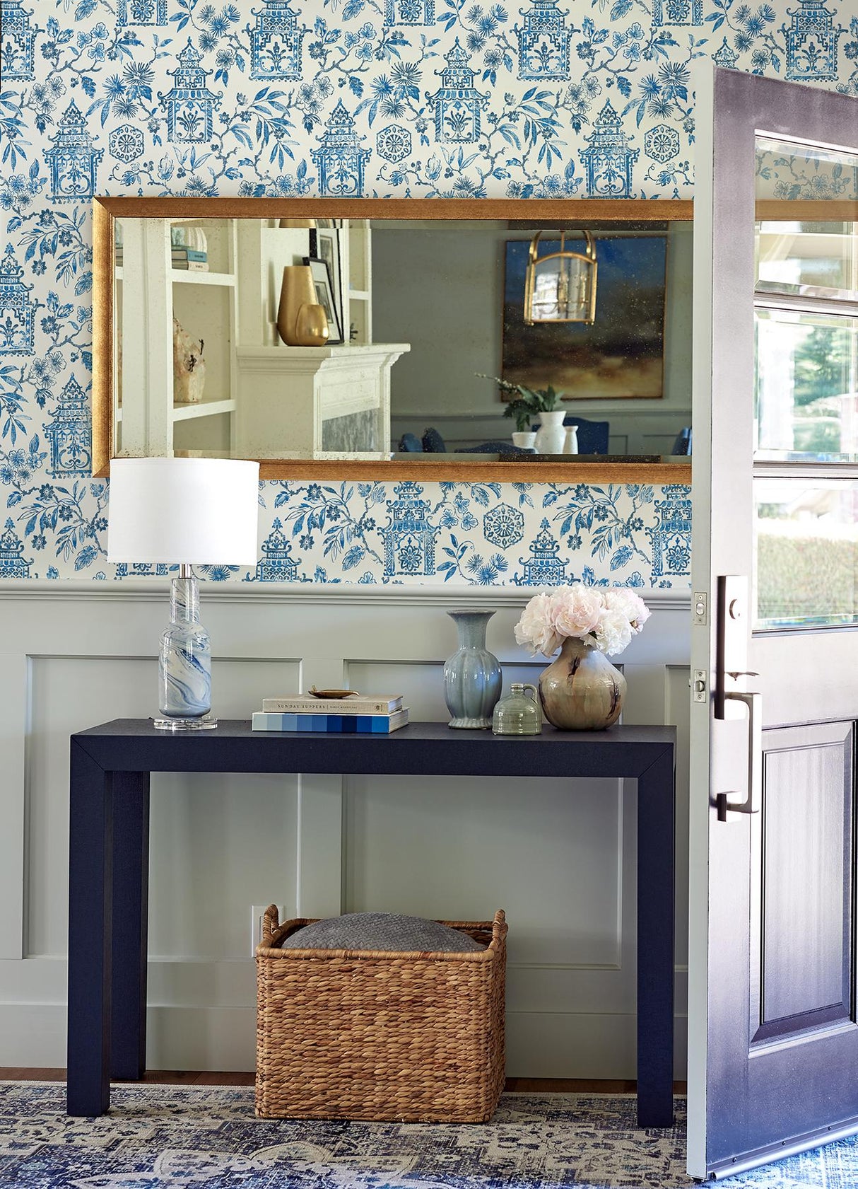 A-Street Prints Helaine Blue Pagoda Wallpaper