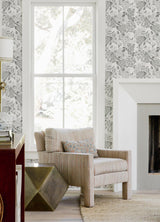A-Street Prints Irina Grey Floral Blooms Wallpaper