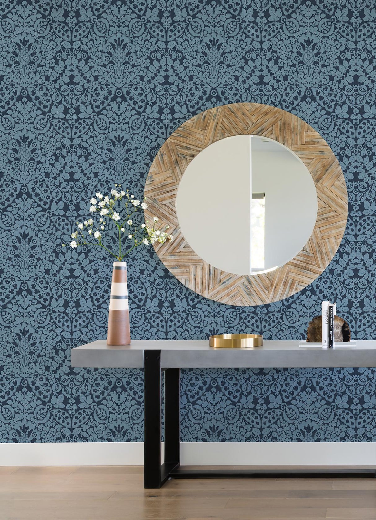 A-Street Prints Marni Navy Fruit Damask Wallpaper
