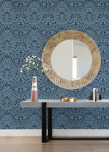 A-Street Prints Marni Navy Fruit Damask Wallpaper