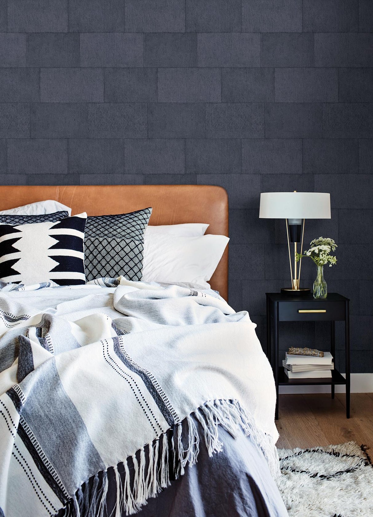 Brewster Home Fashions Advantage Titanium Stone Dark Blue Wallpaper