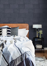 Brewster Home Fashions Advantage Titanium Stone Dark Blue Wallpaper