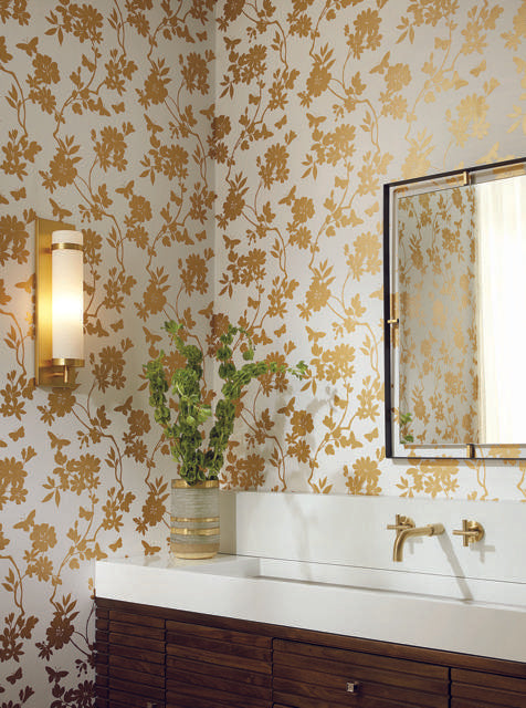 Candice Olson Flutter Vine White/Gold Wallpaper