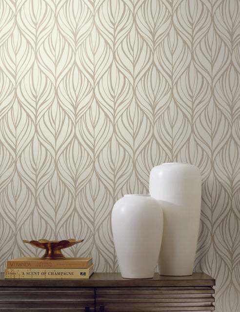 Candice Olson Palma White/Gold Wallpaper