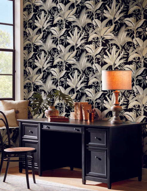 York Summerhouse Midnight Black/Brown Wallpaper