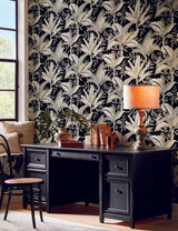 York Summerhouse Midnight Black/Brown Wallpaper