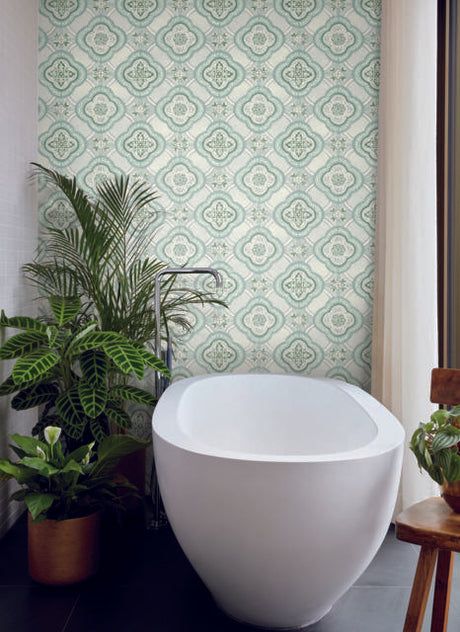 York Garden Trellis Rain Blue/Grey Wallpaper