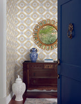 York Garden Trellis Ochre Yellow Wallpaper