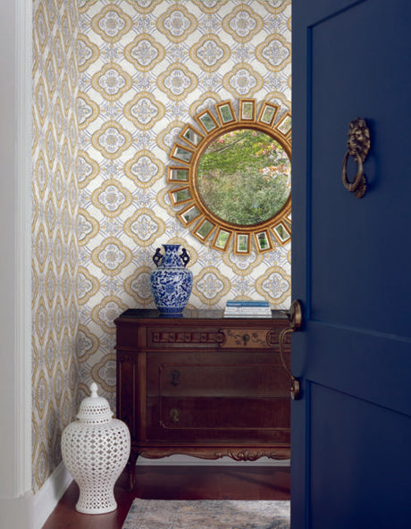 York Garden Trellis Ochre Yellow Wallpaper