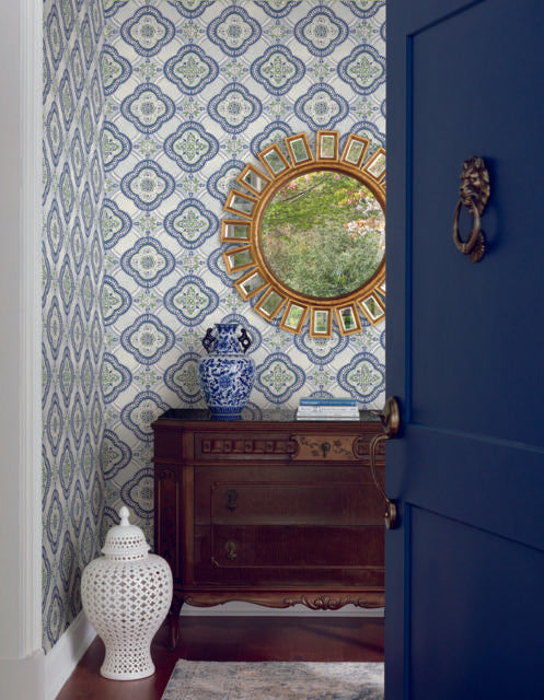 York Garden Trellis Cobalt Blue Wallpaper