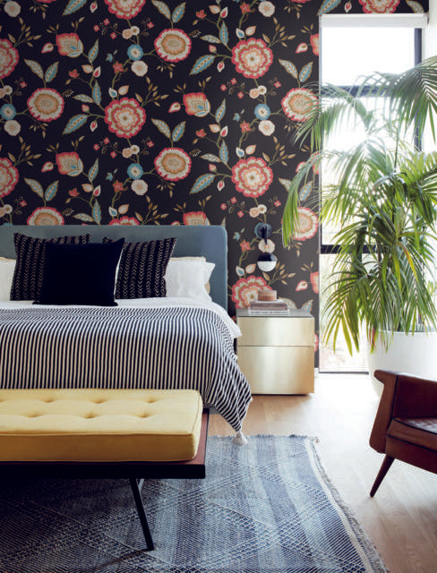 York Dahlia Blooms Midnight/Multi Black/Pink Wallpaper