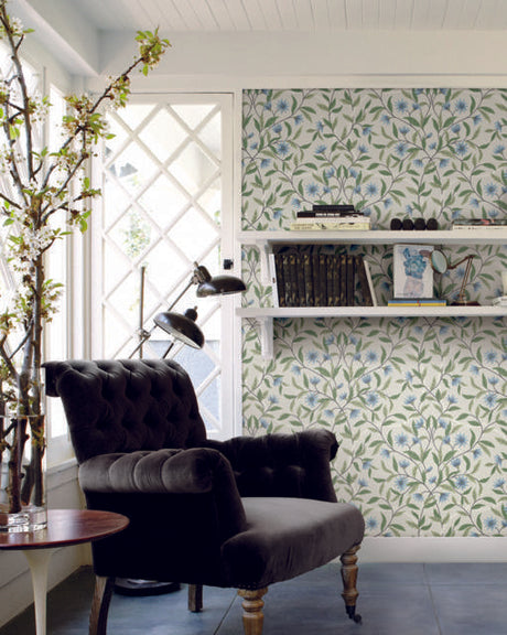 York Jasmine Cornflower Beige/Blue Wallpaper