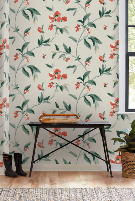 York Springtime Sand/Clay Beige/Orange Wallpaper
