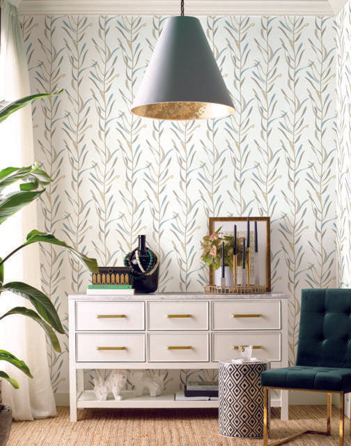 York Chloe Vine River Rock Beige/Grey Wallpaper