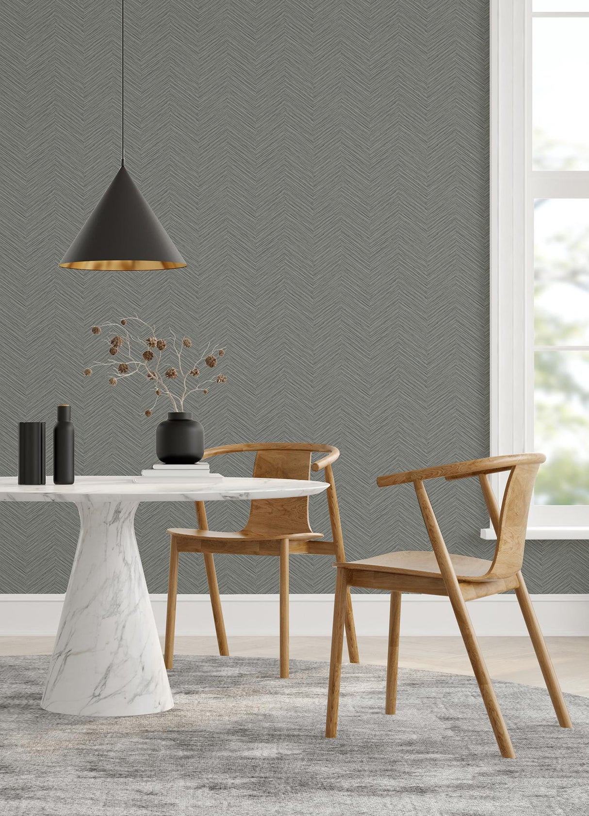 A-Street Prints Inlay Chevron Grey Wallpaper